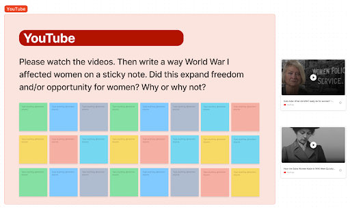 Two YouTube videos, a prompt, and blank sticky notes in a FigJam